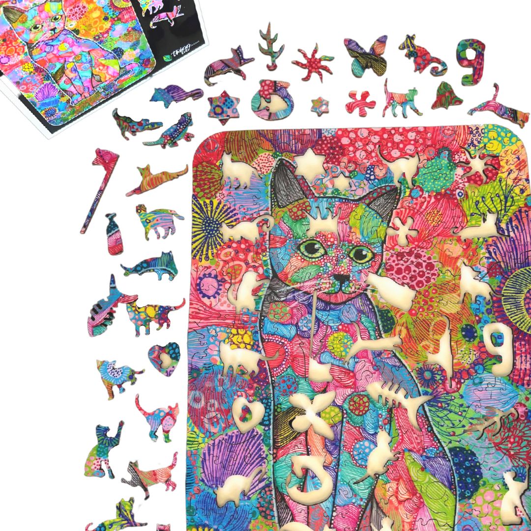 Wooden Jigsaw Puzzle - 309 pieces - Carefree Cat - artist artwork – Twigg  Puzzles