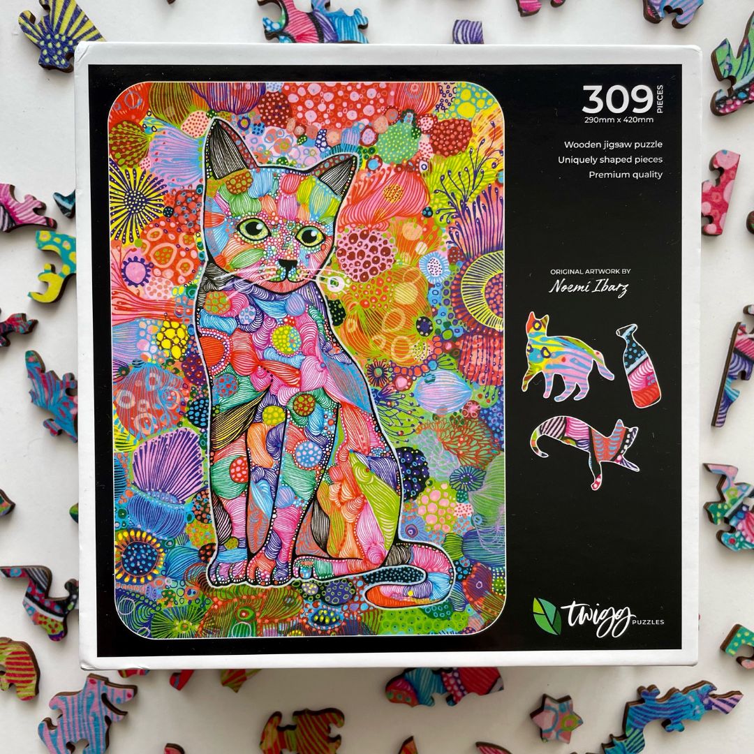 Wooden Jigsaw Puzzle - 309 pieces - Carefree Cat - artist artwork